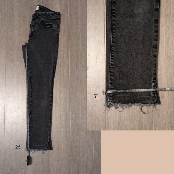 Free People We the Free, Skinny Ankle Jeans, Black, Split Raw Hem, Size 27 - Picture 8 of 12
